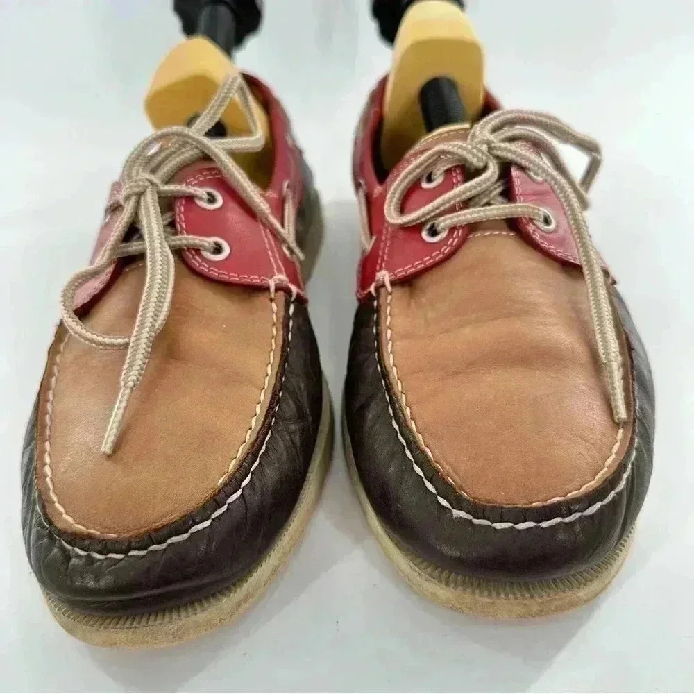 J Murphy mens boat shoes size 10 red brown leather preppy nautical